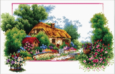 click here to view larger image of English Cottage Lane - No Count Cross Stitch (stamped cross stitch kit)