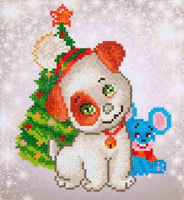 click here to view larger image of Christmas Pup and Mouse (Diamond Embroidery)