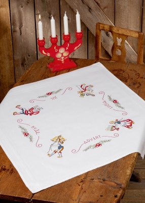 click here to view larger image of Advent White Table Topper (stamped cross stitch kit)