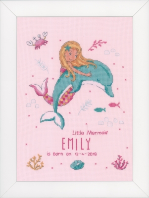 click here to view larger image of Little Mermaid and Dolphin - Birth Announcement (counted cross stitch kit)