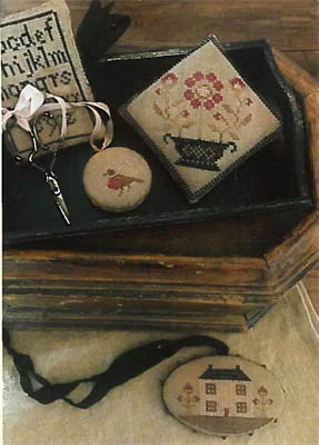 click here to view larger image of Farmhouse Sampler Pinkeep, Pin Disk, Scissor Fob & Needle (chart)