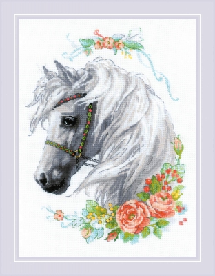 click here to view larger image of White Mane and Roses (counted cross stitch kit)
