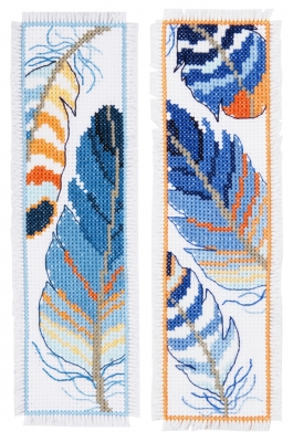 click here to view larger image of Blue Feathers Bookmark (Set of 2) (counted cross stitch kit)