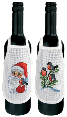 click here to view larger image of Elf & Bird Wine Aprons (2 pieces) (counted cross stitch kit)
