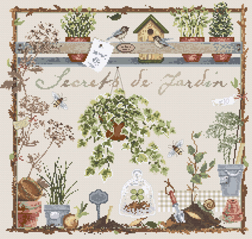 click here to view larger image of Secrets de Jardin KIT - Linen (counted cross stitch kit)