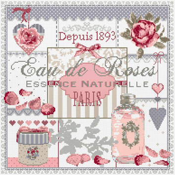 click here to view larger image of Eau de Rose KIT - Linen (counted cross stitch kit)