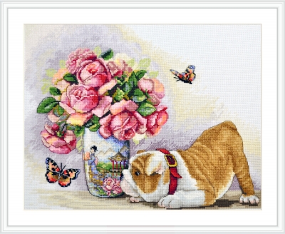 click here to view larger image of Bulldog and Butterflies (counted cross stitch kit)