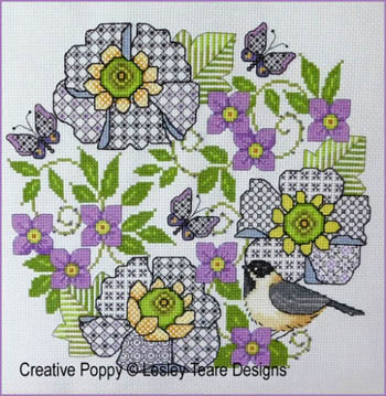 click here to view larger image of Blackwork Scabious And Chickadee (chart)