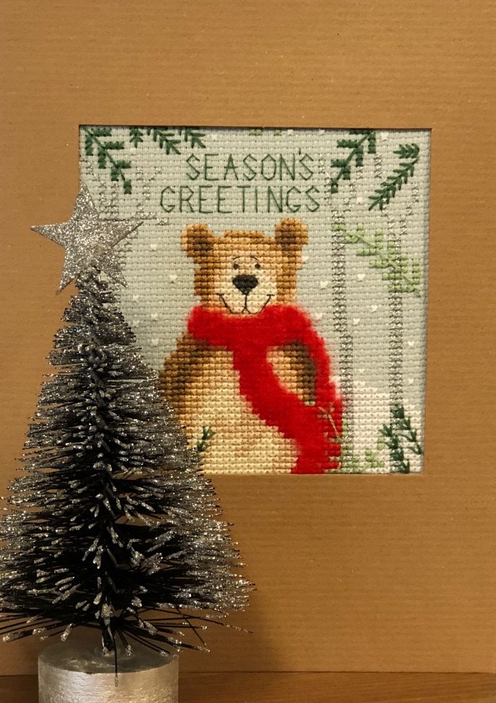 click here to view larger image of Christmas Bear Christmas Card - Karen Tye Bentley (counted cross stitch kit)
