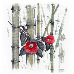 click here to view larger image of Camellias in Bamboo Grove (counted cross stitch kit)