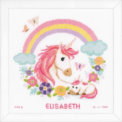 click here to view larger image of Mother and Baby Unicorn Birth Announcement (counted cross stitch kit)