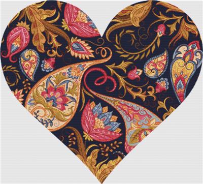 click here to view larger image of Magenta and Gold Paisley Heart (chart)
