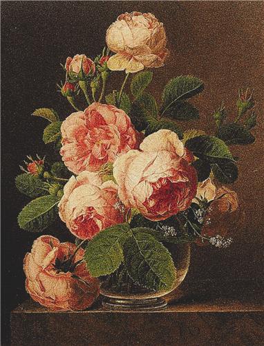 Still Life of Roses in a Glass Vase