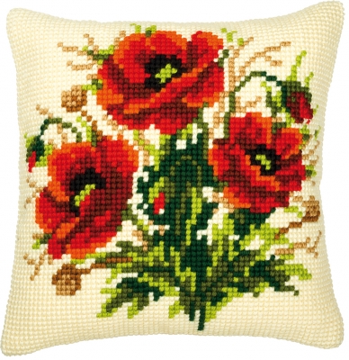 click here to view larger image of Poppies Cushion (needlepoint)