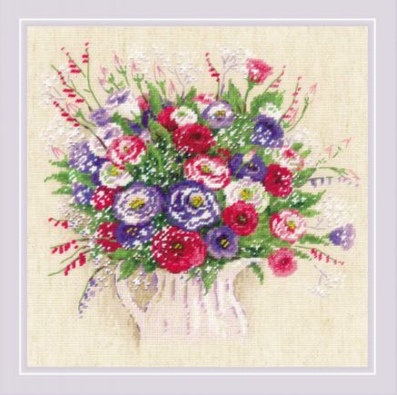 click here to view larger image of Bouquet with Eustoma & Gypsophila (counted cross stitch kit)