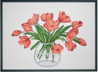 click here to view larger image of Tulips in Vase (Linen) (counted cross stitch kit)
