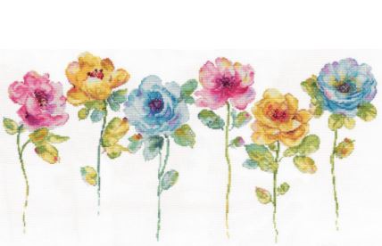 click here to view larger image of Watercolor Floral Row (counted cross stitch kit)