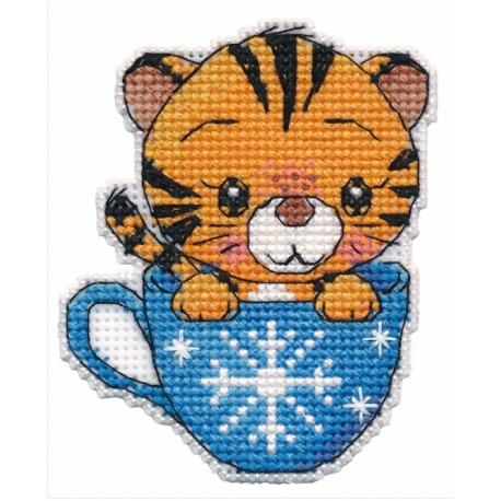 click here to view larger image of Magnet - Tiger in a Cup (counted cross stitch kit)