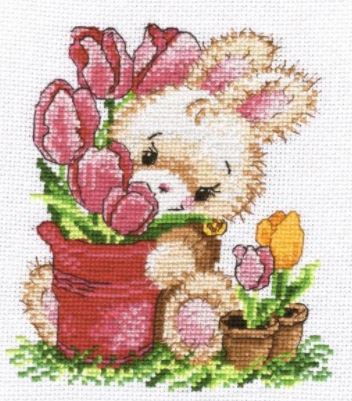 click here to view larger image of Rabbit with Tulips (counted cross stitch kit)