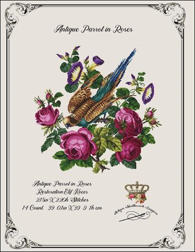 click here to view larger image of Antique Parrot in Roses (chart)