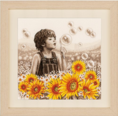 click here to view larger image of Boy with Sunflowers (counted cross stitch kit)