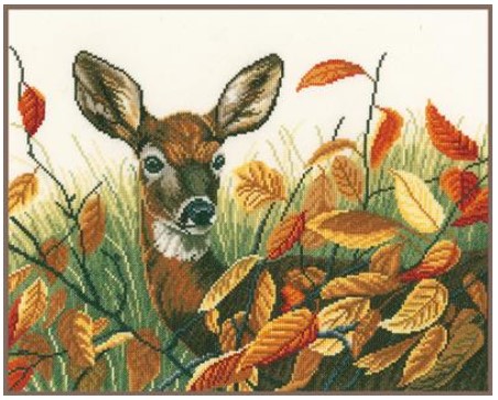 click here to view larger image of Deer in Autumn Leaves (14ct) (counted cross stitch kit)