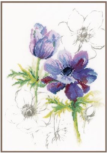 click here to view larger image of Blue Anemones 30ct (counted cross stitch kit)
