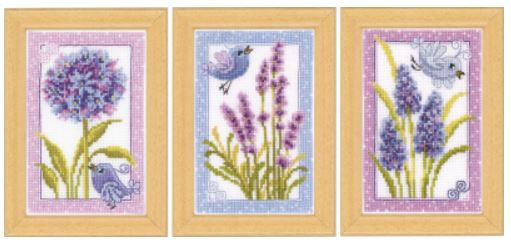 click here to view larger image of Bird with Flowers Set of 3 (counted cross stitch kit)