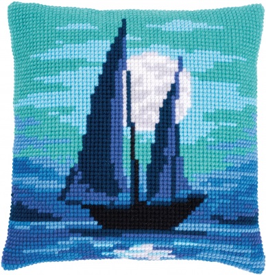 click here to view larger image of Sailboat in Moonlight Cushion (needlepoint kit)