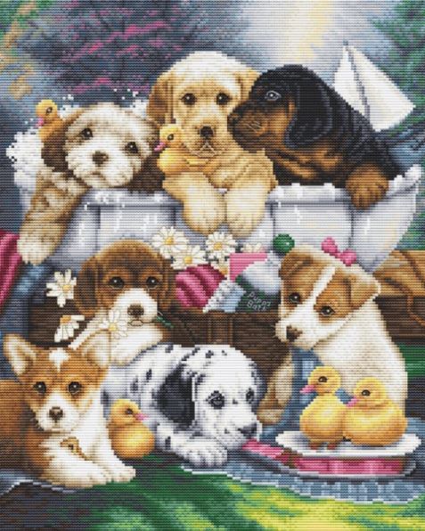 click here to view larger image of Bath Time Pups (counted cross stitch kit)