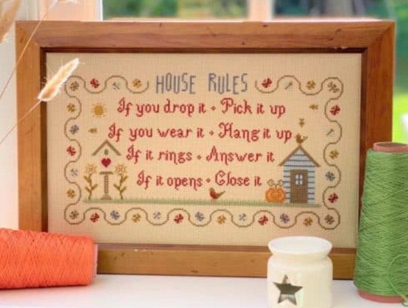 click here to view larger image of House Rules Kit - 32ct Linen (counted cross stitch kit)