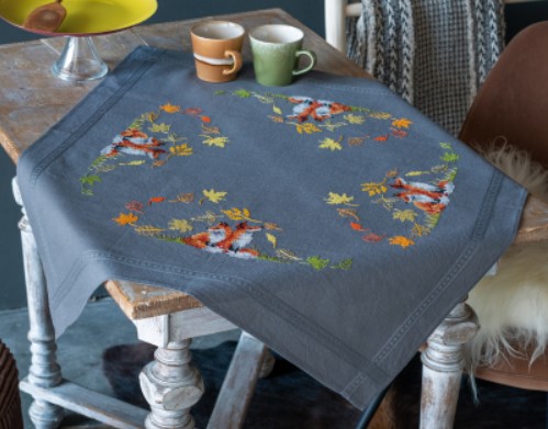 click here to view larger image of Foxes in Autumn Tablecloth (counted cross stitch kit)