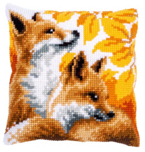click here to view larger image of Foxes in Autumn Cushion (needlepoint kit)