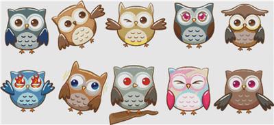 click here to view larger image of Cute Cartoon Owl Set (chart)
