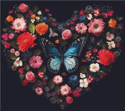 Valentines Day Heart of Flowers and Butterflies