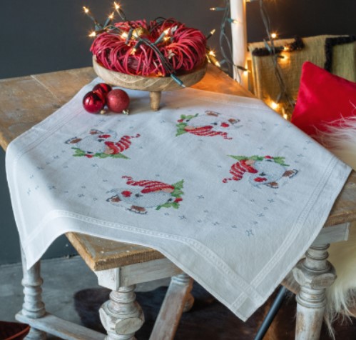 click here to view larger image of Christmas Gnomes Tablecloth (counted cross stitch kit)
