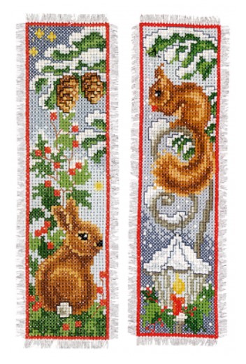 click here to view larger image of Rabbit and Squirrel Bookmarks (counted cross stitch kit)