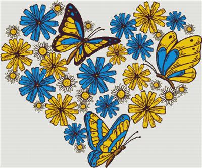 Yellow and Blue Butterfly Heart
