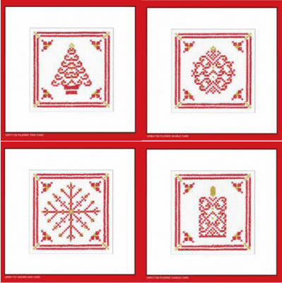 click here to view larger image of Red Filigree - Greeting Cards Assortment (counted cross stitch kit)