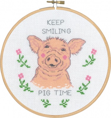 click here to view larger image of Keep Smiling Pig Time (counted cross stitch kit)