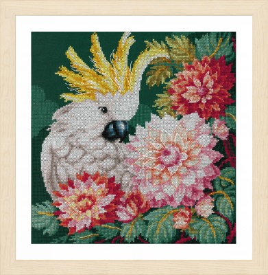 click here to view larger image of Cockatoo's Dahlias (counted cross stitch kit)