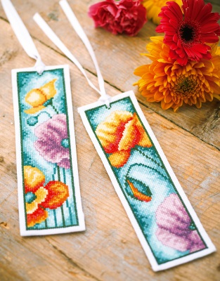 click here to view larger image of Poppies - 2 Bookmarks (counted cross stitch kit)
