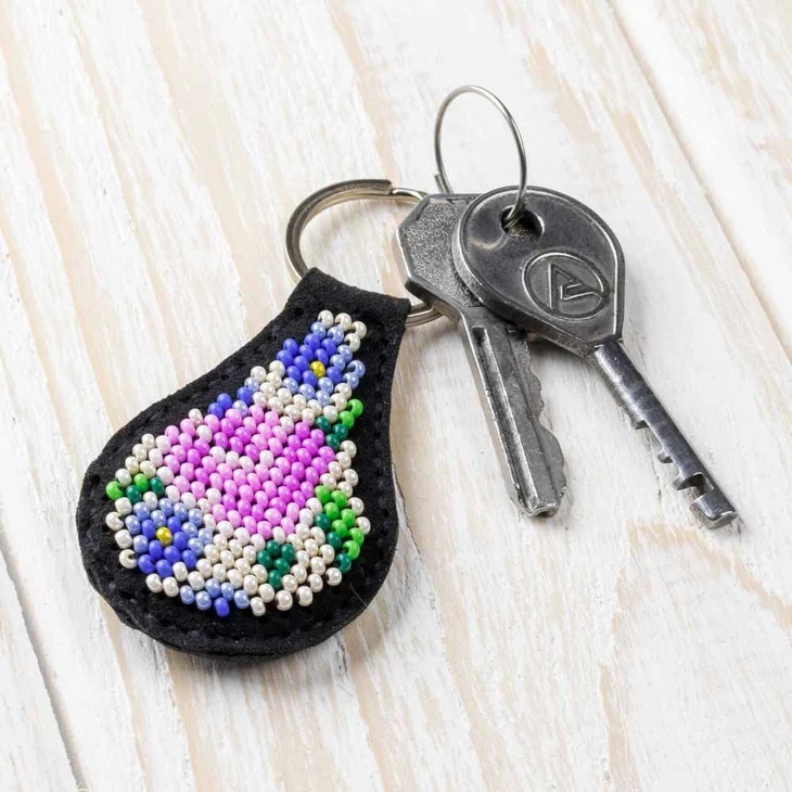 click here to view larger image of Key Ring Bead Embroidery Kit/Faux Leather - FLBB-092 (bead embroidery kit)