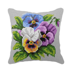 click here to view larger image of Cushion Kit/Pansies - SA99090 (needlepoint kit)