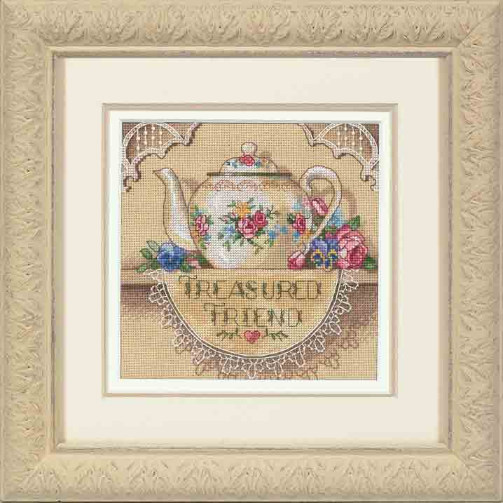 click here to view larger image of Treasured Friend Teapot (counted cross stitch kit)