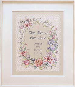 click here to view larger image of Two Hearts Wedding Record (stamped cross stitch kit)