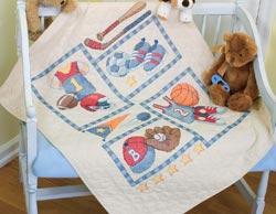 click here to view larger image of Little Sports Quilt (stamped cross stitch kit)