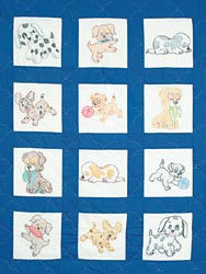 click here to view larger image of Puppies Stamped Nursery Quilt Blocks (stamped cross stitch)