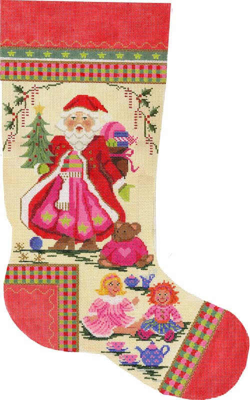 click here to view larger image of Santa and the Dolly Tea Party Stocking (hand painted canvases)