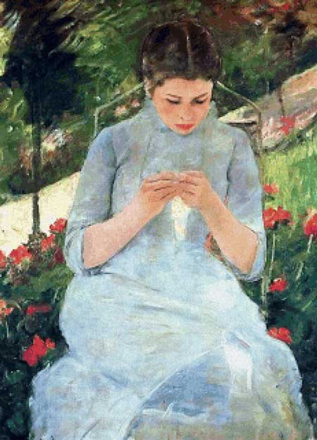 click here to view larger image of Young Woman Sewing in a Garden - Mary Cassatt	 (chart)